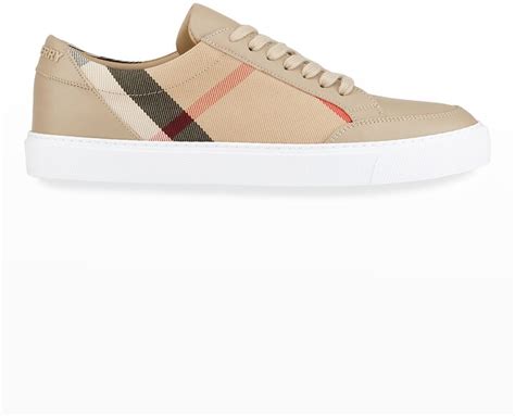 burberry salmond leather and fabric sneakers|Check and Leather Sneakers in Archive beige .